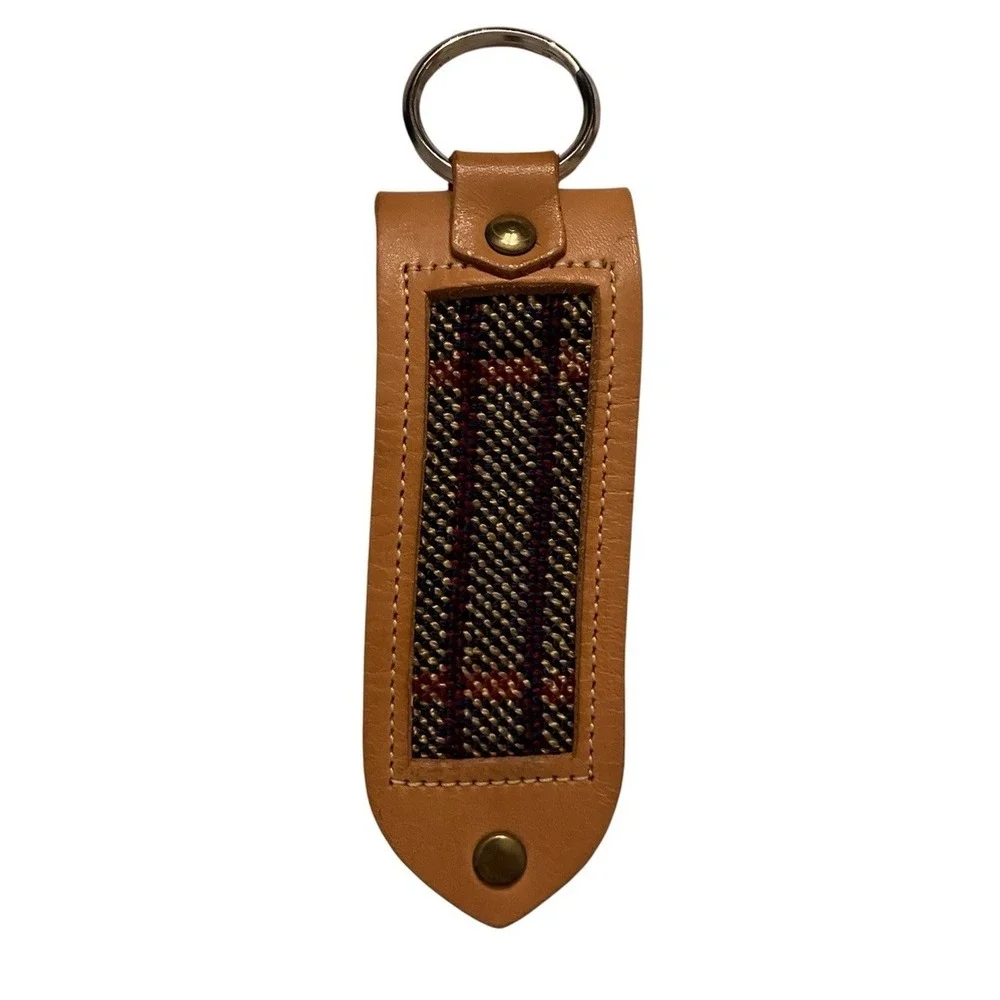 Handcrafted Needlepoint Keychain Leather Key Fob Tartan Tweed